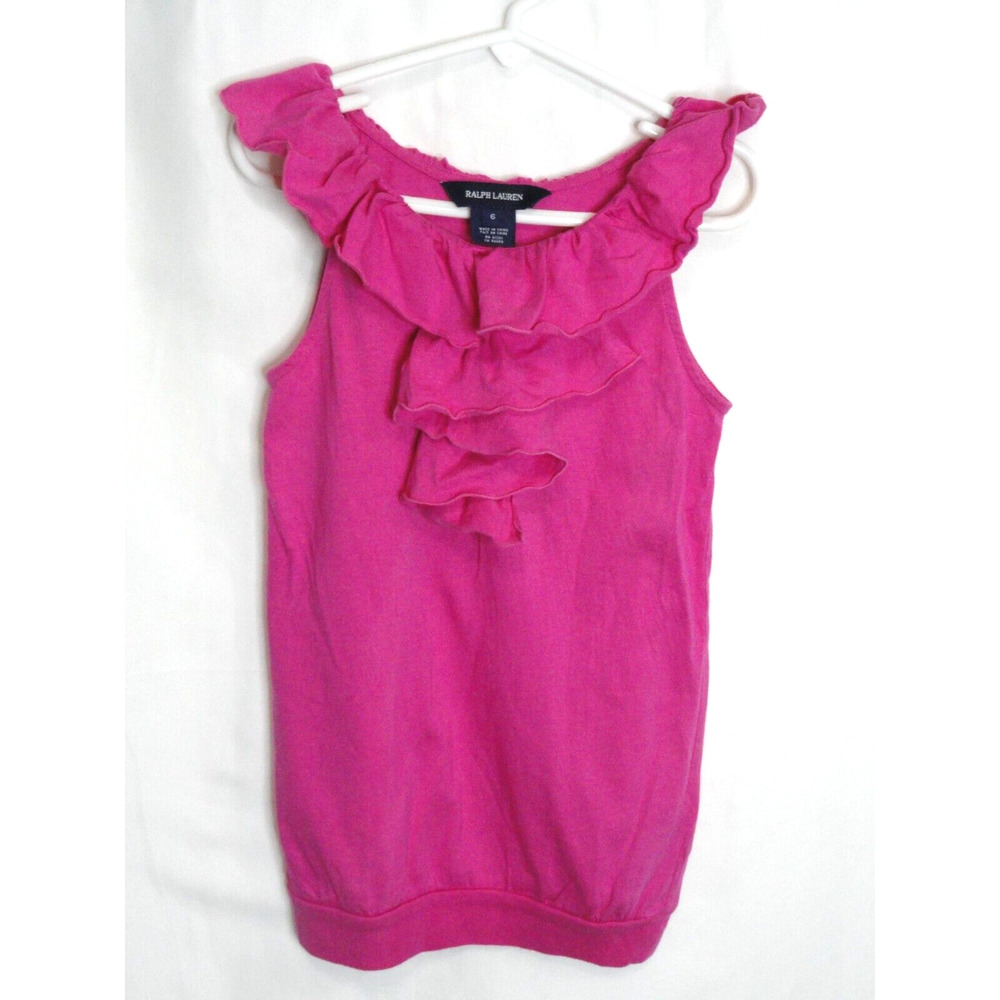 2 for $15 Sz 6 Ralph Lauren Girls Sleeveless Hot Pink Top Ruffles Girls Size 6
